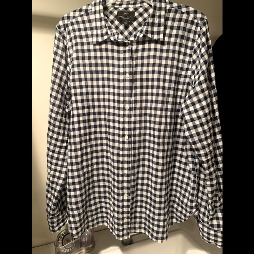 J Crew long sleeve navy checked blouse